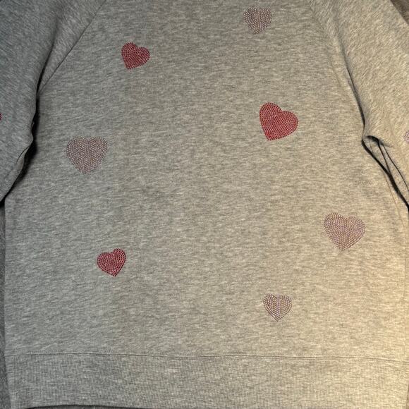 Caslon Crew Neck Pullover Valentine's Sweatshirt Women M Embellished Hearts Gray - Picture 2 of 6